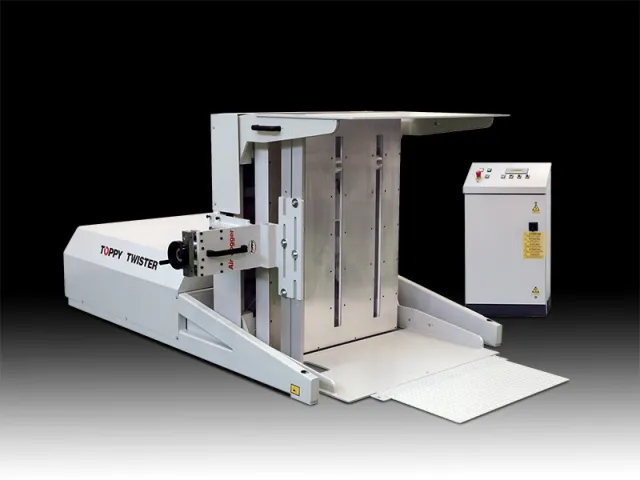 Stationary Pallet Inverter Specially Designed to Rotate, Blow and Vibrate Pallets with Paper or Cardboard