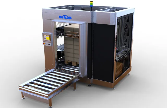 EasyLink Cube Palletiser. Fuldautomatisk pallelaster med integreret ark pålægger