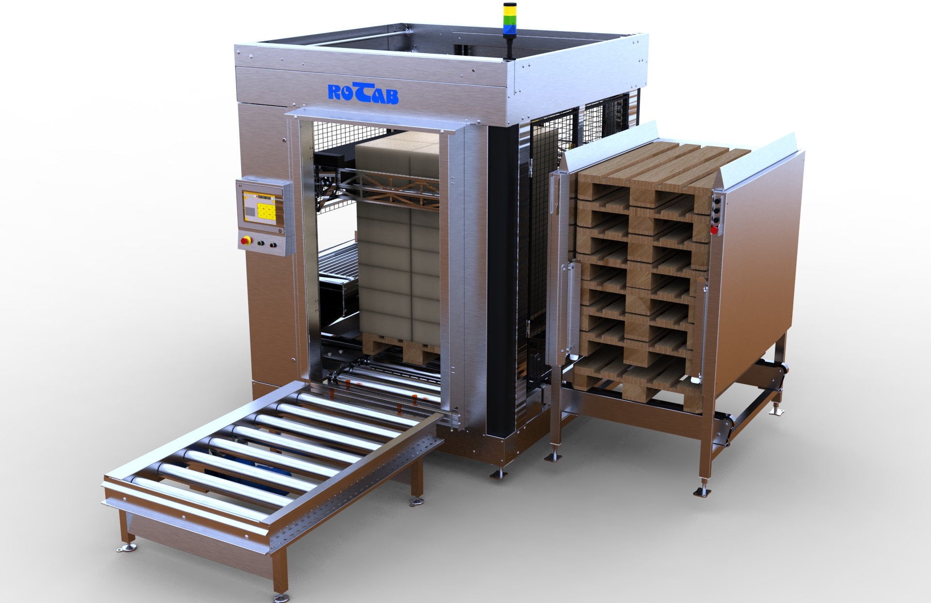 EasyLink Cube Palletiser. Fuldautomatisk pallelaster med pallemagasin og pallebaner
